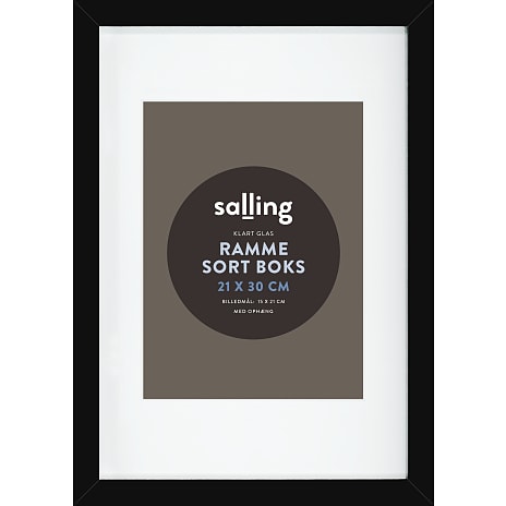 Sort passepartout ramme m. glas - 21x30 cm