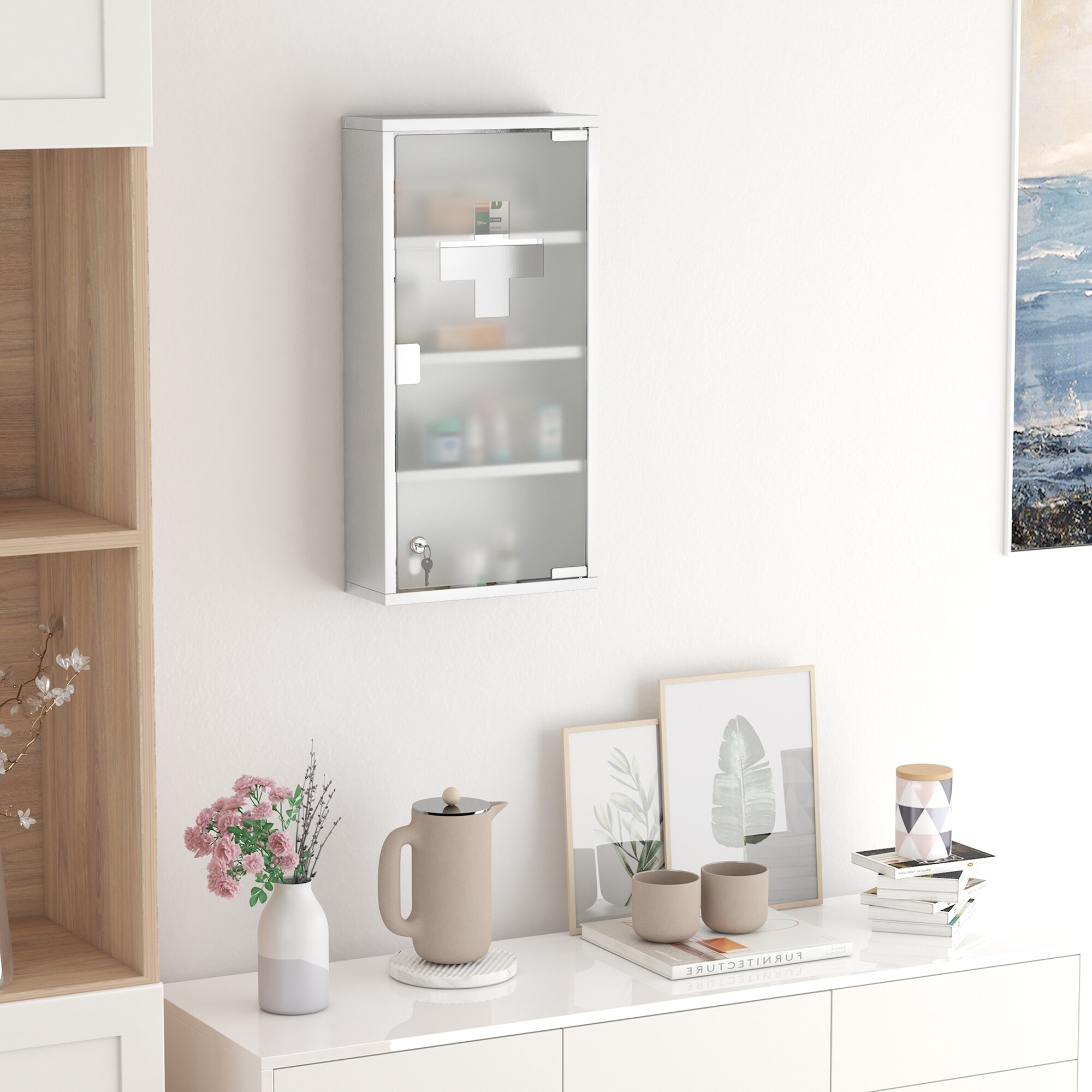 HOMCOM Medizinschrank mit 4 Fachböden silber 30 x 12 x 60 cm (LxBxH)