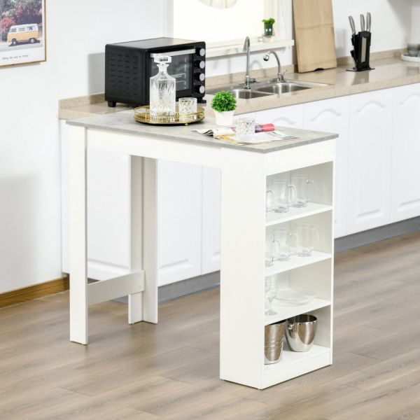 Homcom Mesa de Bar Mesa Alta Tipo Bistrô de Cozinha com Prateleiras Estilo Moderno de Melamina para Sala de Jantar Sala de Estar 115x50x102,7cm Branco e Cinza