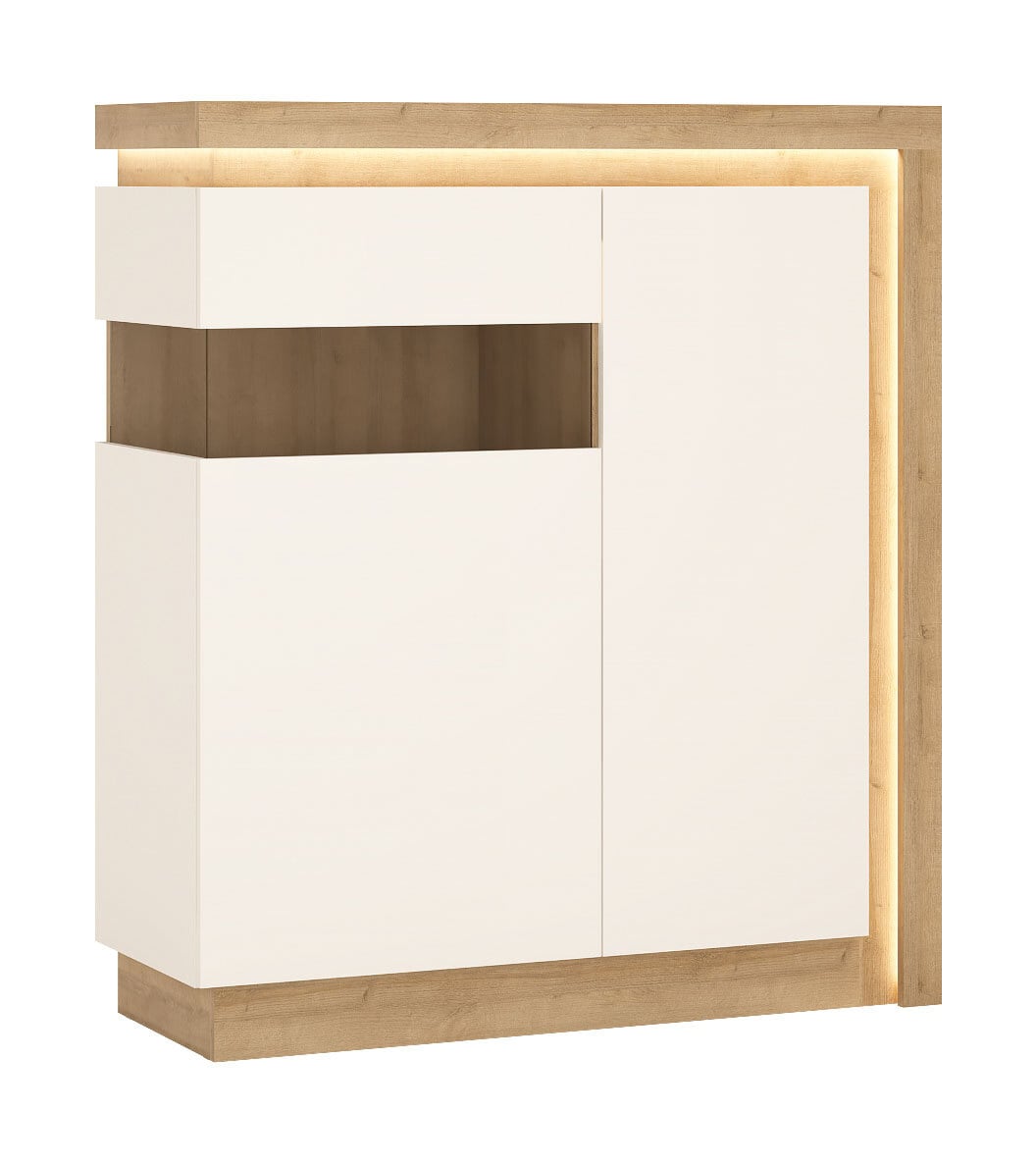 Vitrine Lyon Riviera Eiche-Optik/Weiß Hochglanz 107x124x42 cm
