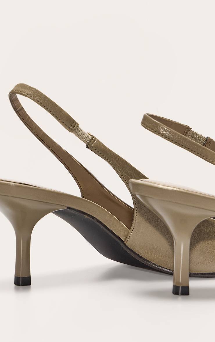 Vert Olive Escarpins À Bout Pointu Et Bride Arrière En Synthétiquecuir À Talon Moyen