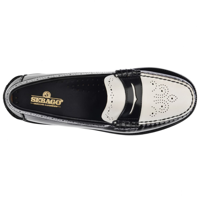 CLASSIC DAN PERF BLACK WHITE FEMME MOCASSIN-Mocassin pour femme en cuir brossé