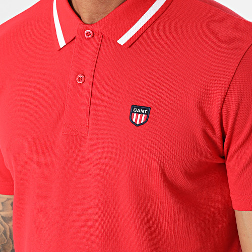 Polo Manches Courtes Retro Shield Pique 2002015 Rouge