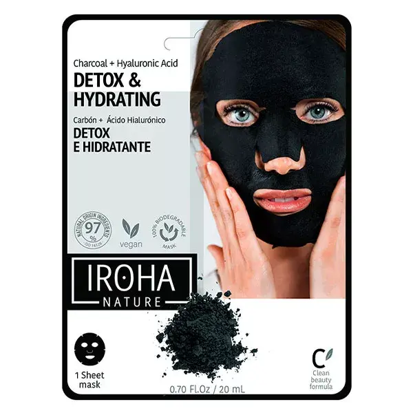 Máscara de tecido biodegradável com carvão ativado Iroha Nature Detox