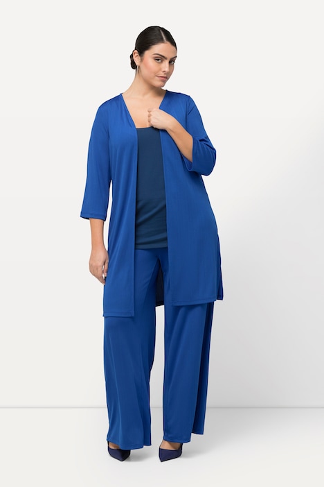Longjacke, Rippjersey, offene Form, V-Ausschnitt