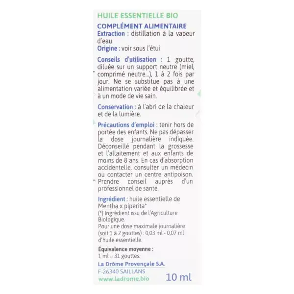 Ladrôme Huile Essentielle Menthe Poivrée Bio 10ml