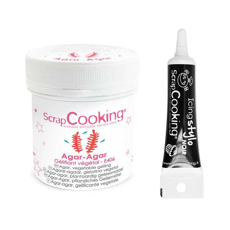 Agar-agar en poudre 35 g + Stylo de glaçage noir Scrapcooking