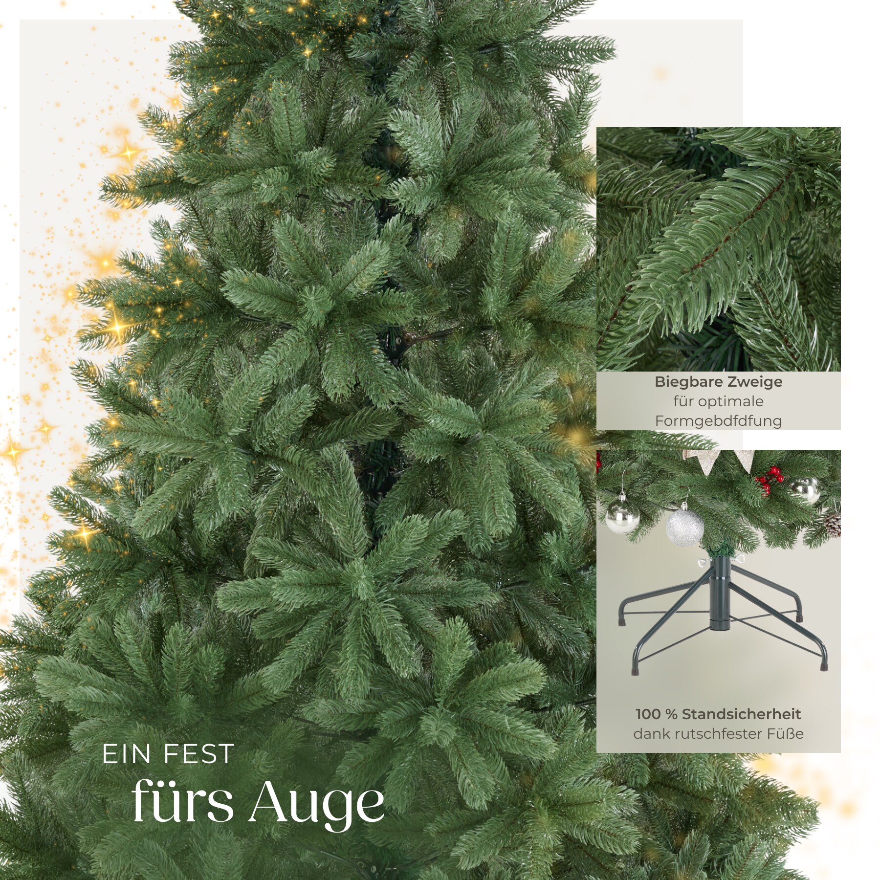 tectake® Weihnachtsbaum , künstlich in Grün, mit Spritzgussnadeln, formbar mit viel Volumen, pulverbeschichteter Metallständer mit Kunststoffkappen