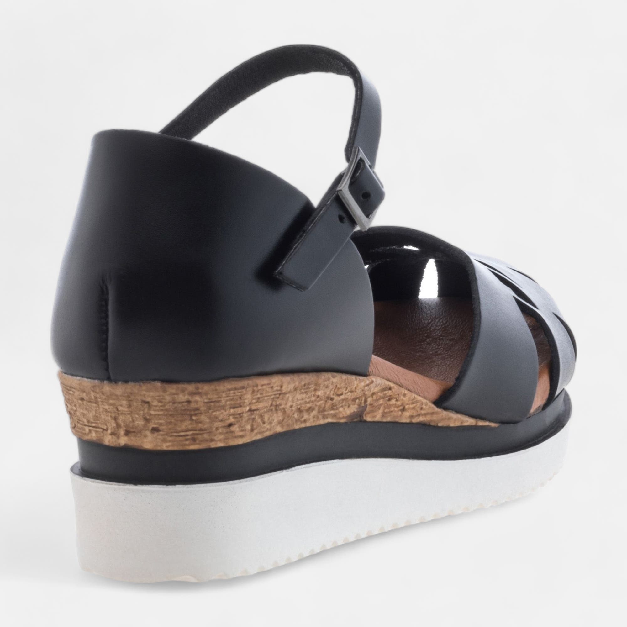 Sandales à talon compensé Femme en cuir noir