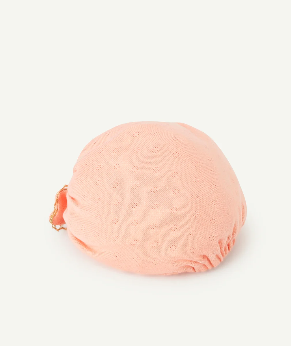 TURBAN BÉBÉ FILLE ROSE AVEC NOEUD ET DÉTAILS COULEUR DORÉE