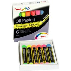 Pastel huile pentel arts corps rond enrobage papier    non salissant coloris fluos   assortis boite 6 unites