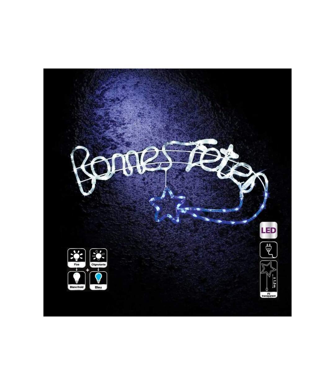 Décoration Lumineuse Bonnes Fêtes 5m Blanc Froid & Bleu