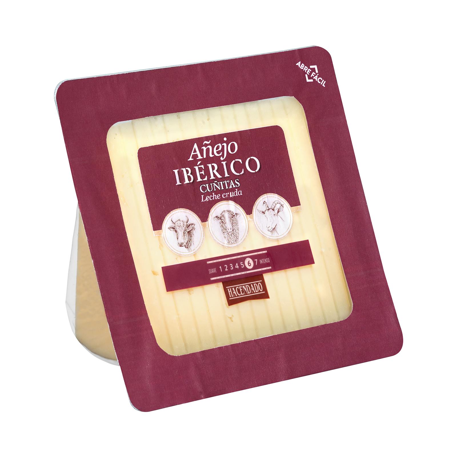 Fromage ibérique affiné Hacendado coupé en quartiers
