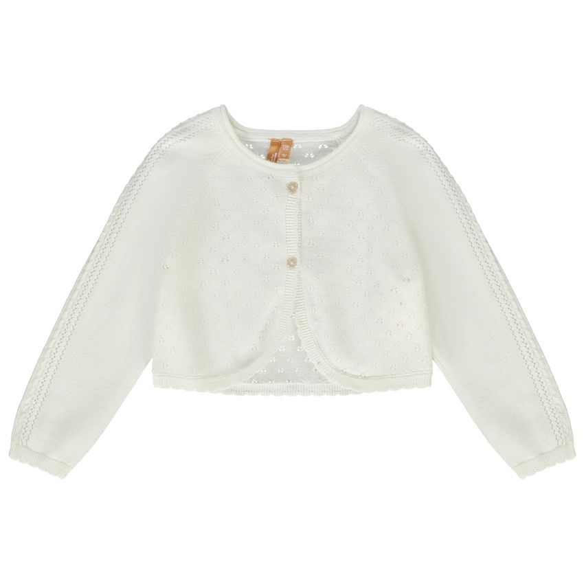 Gilet boléro en tricot pointel pour bébé fille - Ecru