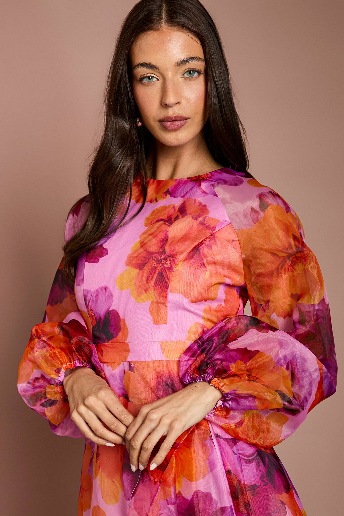 Coast Robe Midi En Organza À Manches Bouffantes Et Taille Portefeuille