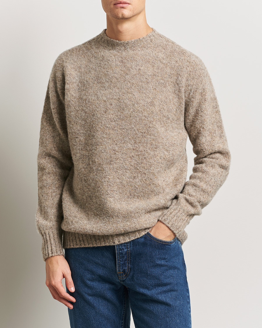 Sunspel Brushed Shetland Crew Neck Oatmeal Melange