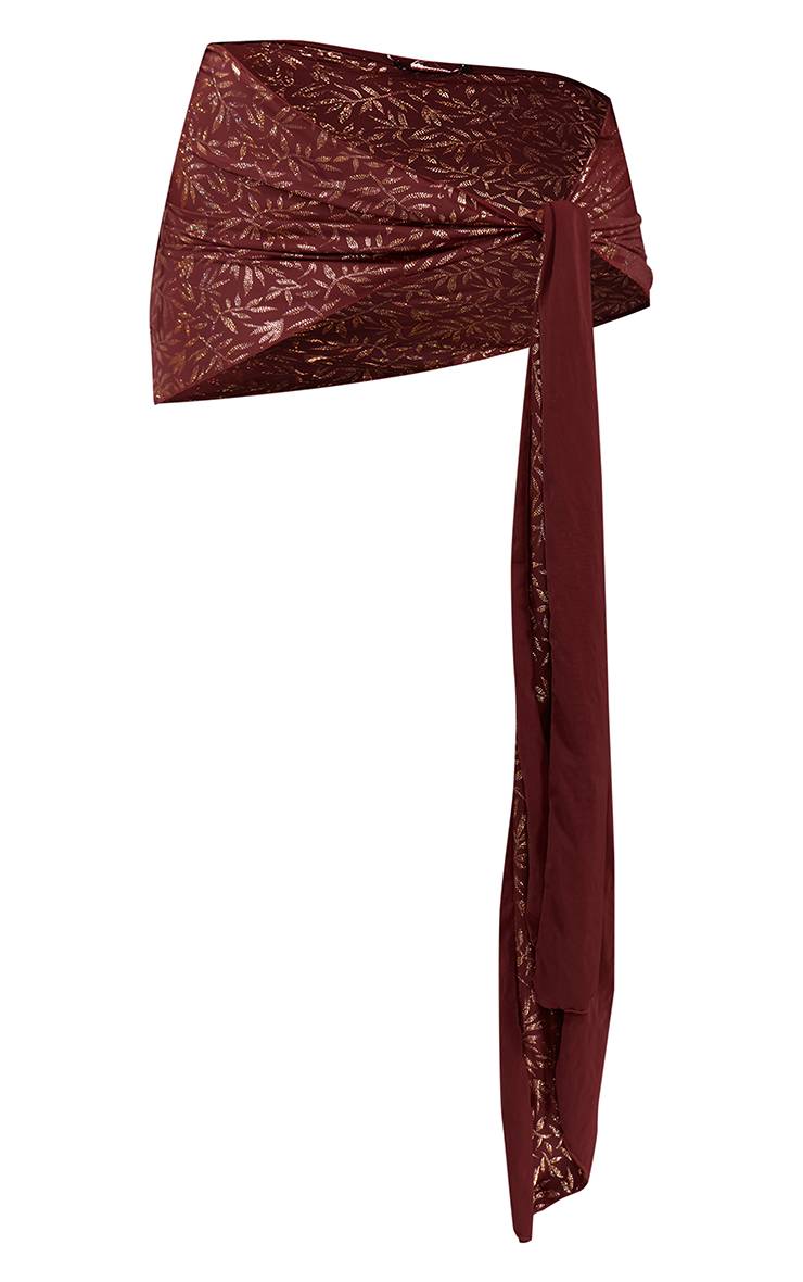 Marron Mini Paréo Imprimé Palmiers Métallisé Rouge