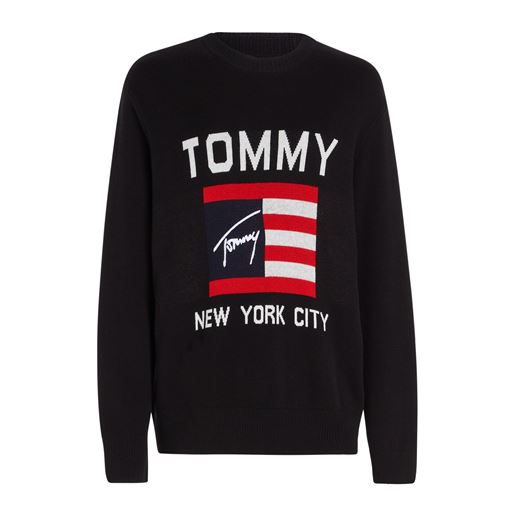 Tommy Jeans Athlethic Flag Striktrøje, Sort, L