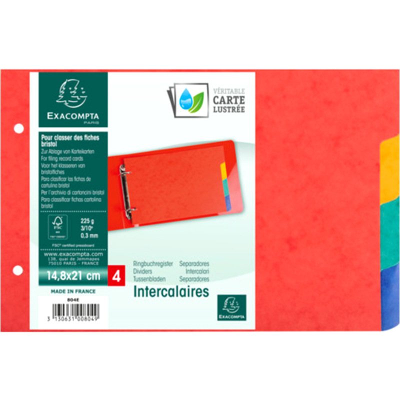 Intercalaires pour fiches bristol a5 148x210mm 4        positions