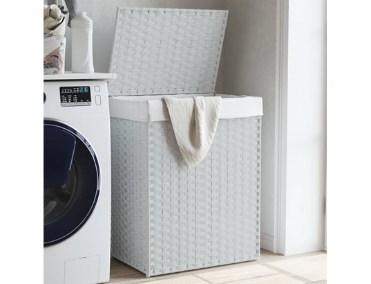 VIDAXL - Panier à linge avec couvercle blanc 46x33x60 cm résine tress...