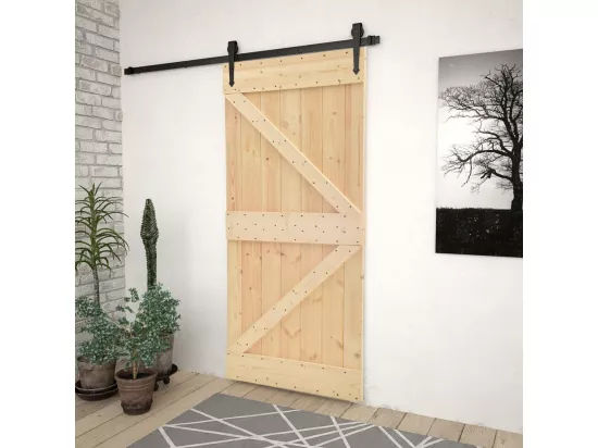 Porte coulissante avec kit de quincaillerie 90x210cm Pin massif