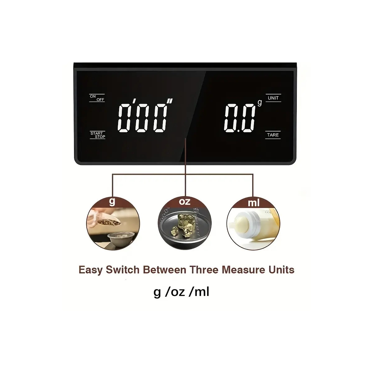 Digital kaffevekt, 5 kg/0,1 g med USB-lading Sort