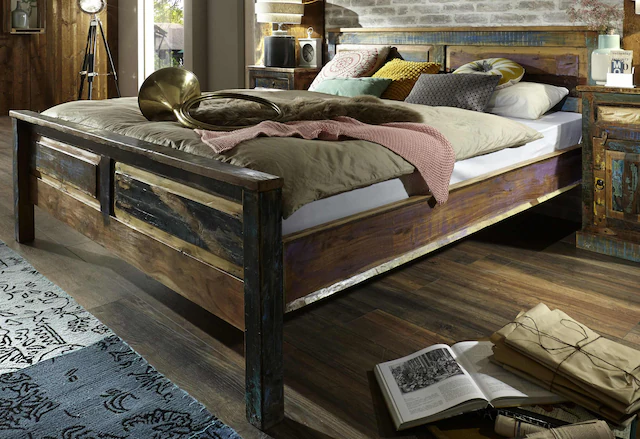 SIT Massivholzbett »Riverboat« aus recyceltem Altholz, Shabby Chic, Vintage