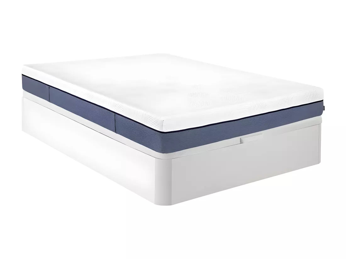 Ensemble 140 x 190 cm sommier coffre blanc + matelas ressorts ensachés 7 zones et mémoire de forme ép.24cm - KASUI de YSMÉE