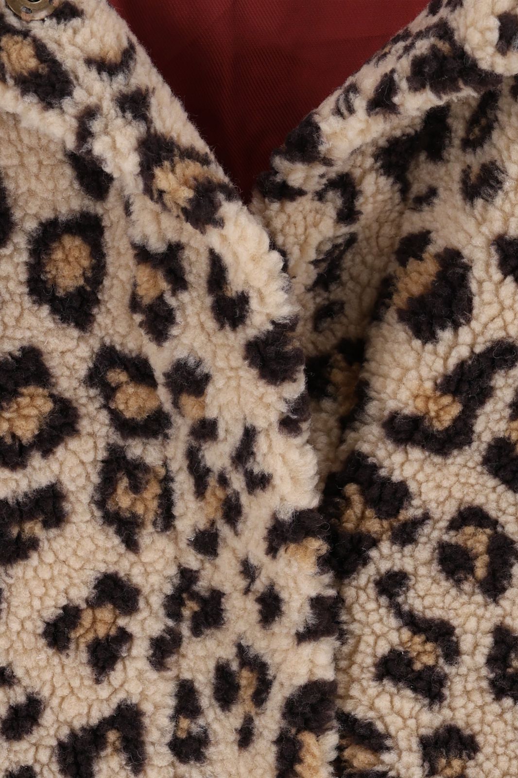 Beige korte teddy jas met leopardprint