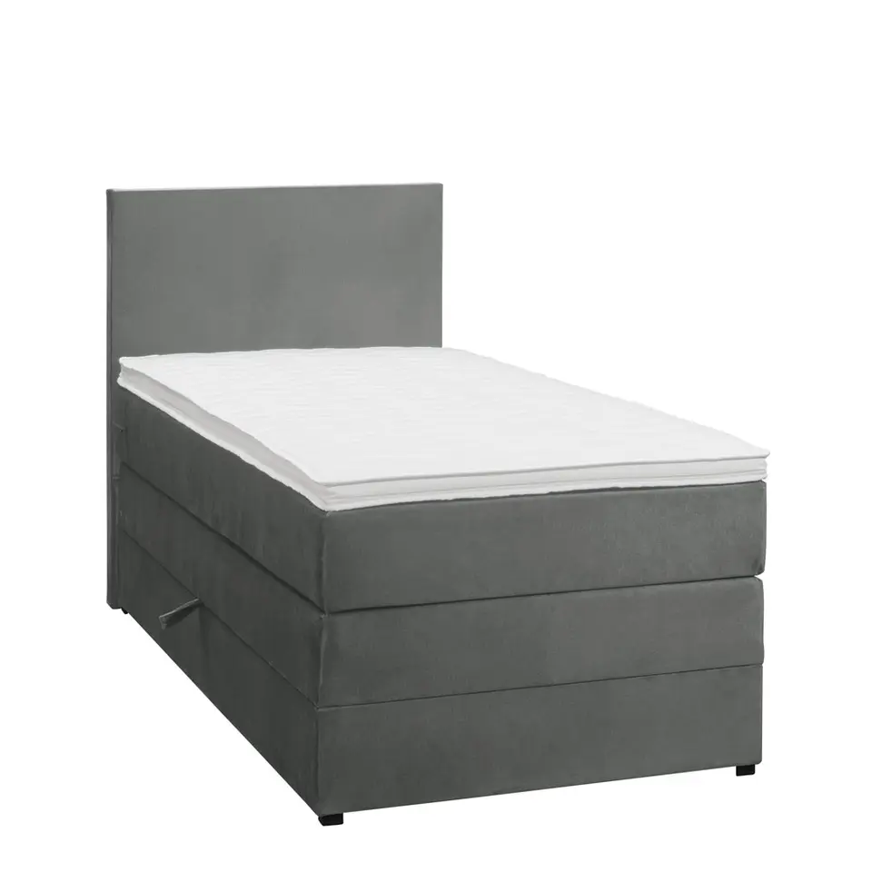 Boxspring met opbergruimte Liv egaal - grijs - 90x200 cm