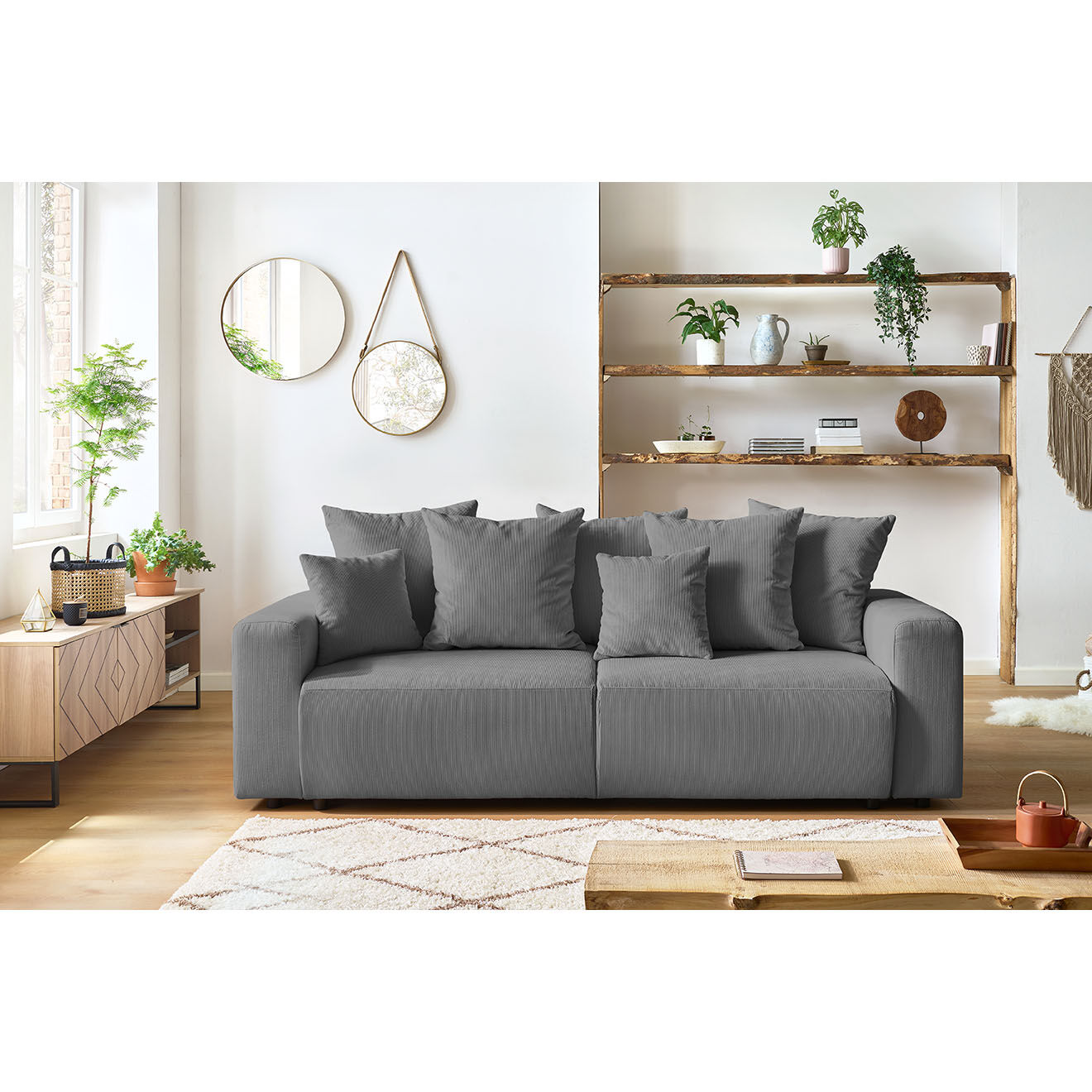 Bobochic Canapé 3 places convertible velours côtelé Envy gris foncé - 245x102x88 cm