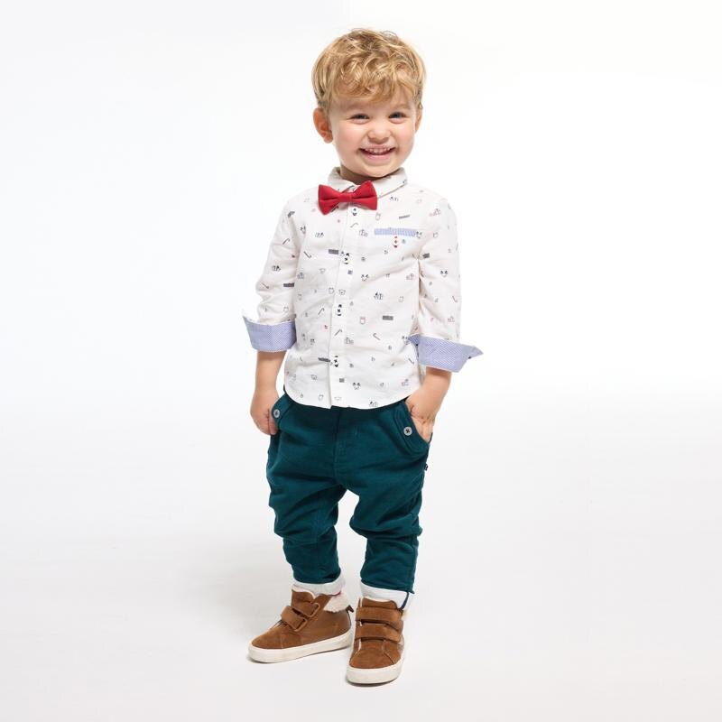 Chemise en velours micro-côtelé imprimée blanc bébé garçon Blanc