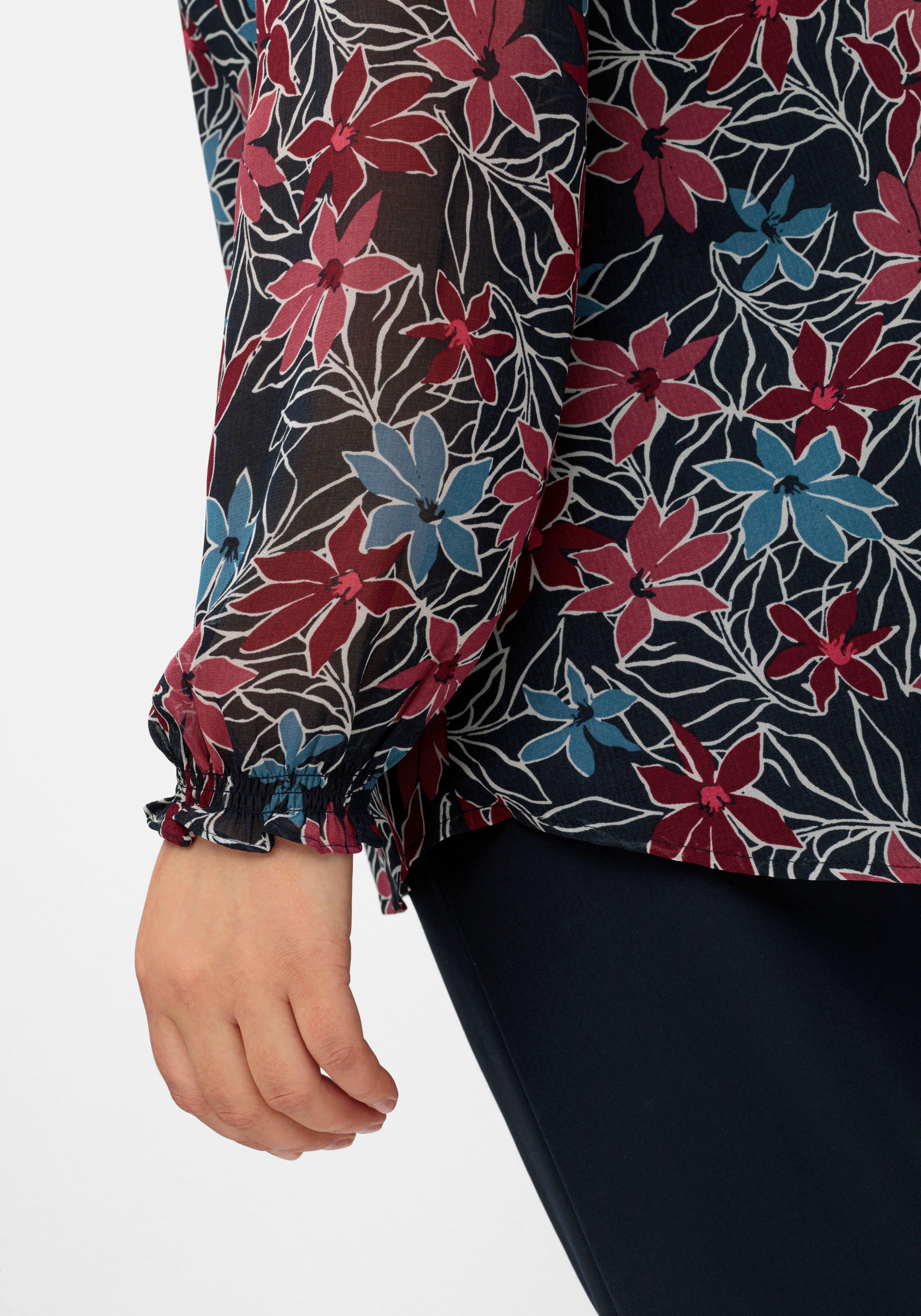 Chiffontunika mit Blumendruck und Bindeband