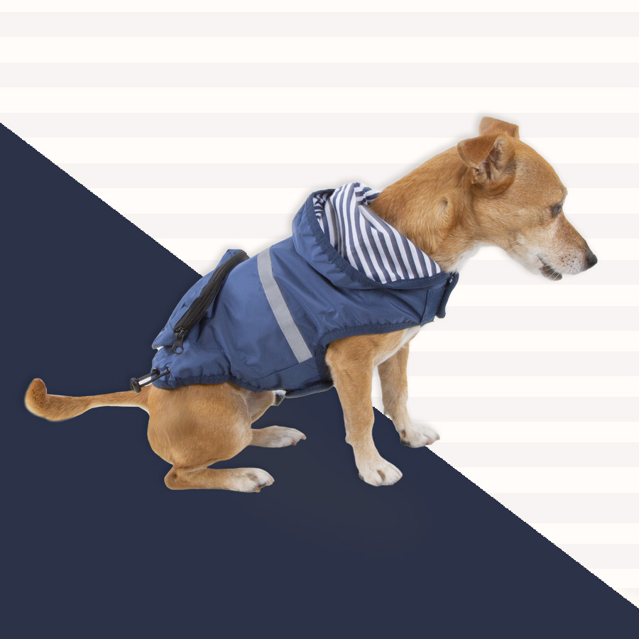 Casaco impermeável para cães Outech com bolso, azul marinho