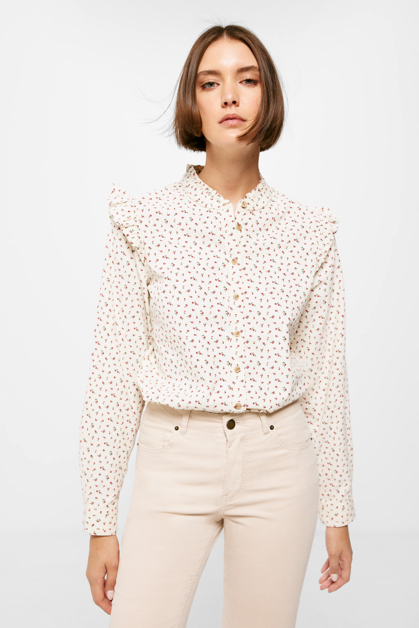 Blusa giratória de ombro a ombro em veludo cotelê