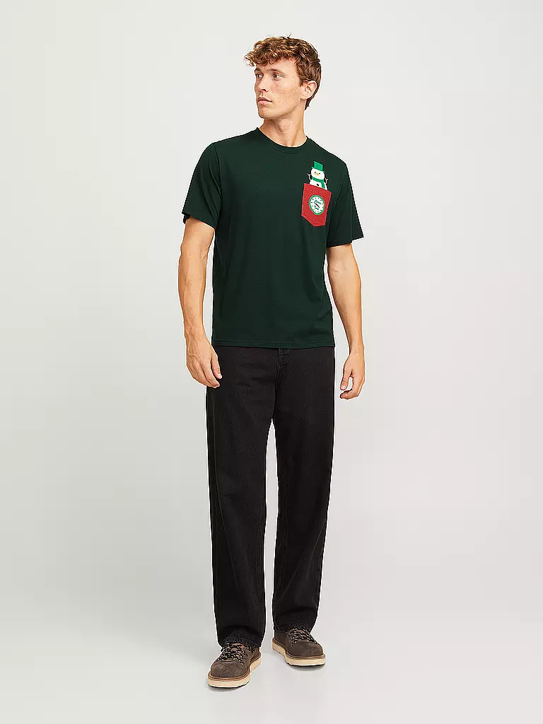 JACK & JONES T-Shirt JJXMAS dunkelgrün