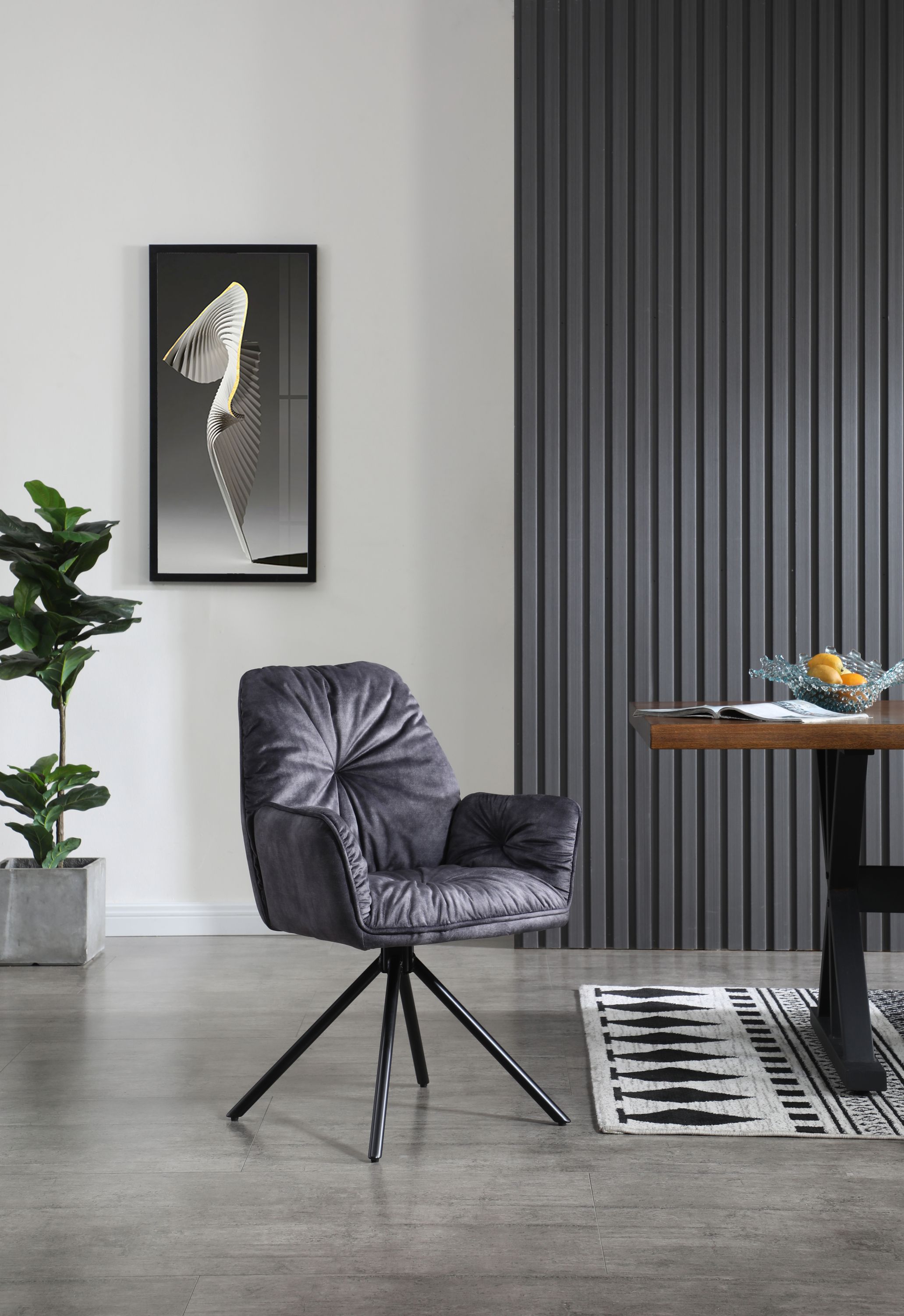 Armlehnstuhl Drehfunktion schwarz Esszimmerstuhl Polsterstuhl Wohnzimmer Stuhl