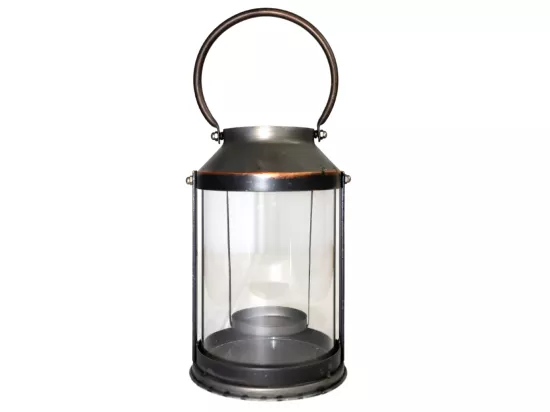 Lanterne pétrole jardin à poser bougie ancienne métal gris 42 cm