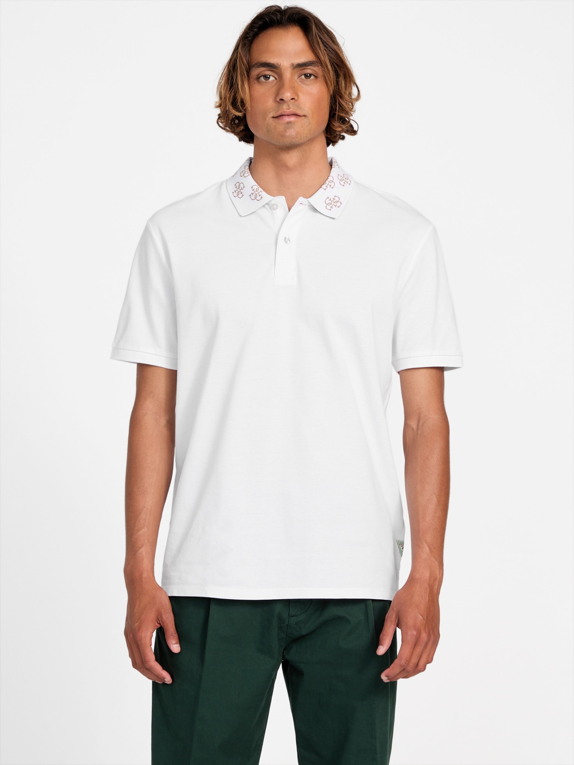 Polo com gola com logo em jacquard ecológico