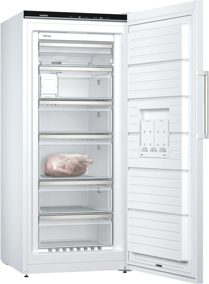 Siemens GS51NAWCV iQ500 Gefrierschrank, 161 x 70 cm, 289 L, noFrost nie wieder abtauen, bigBox Platz für großes Gefriergut, varioZone flexible Glas-und Schubladen, Weiß