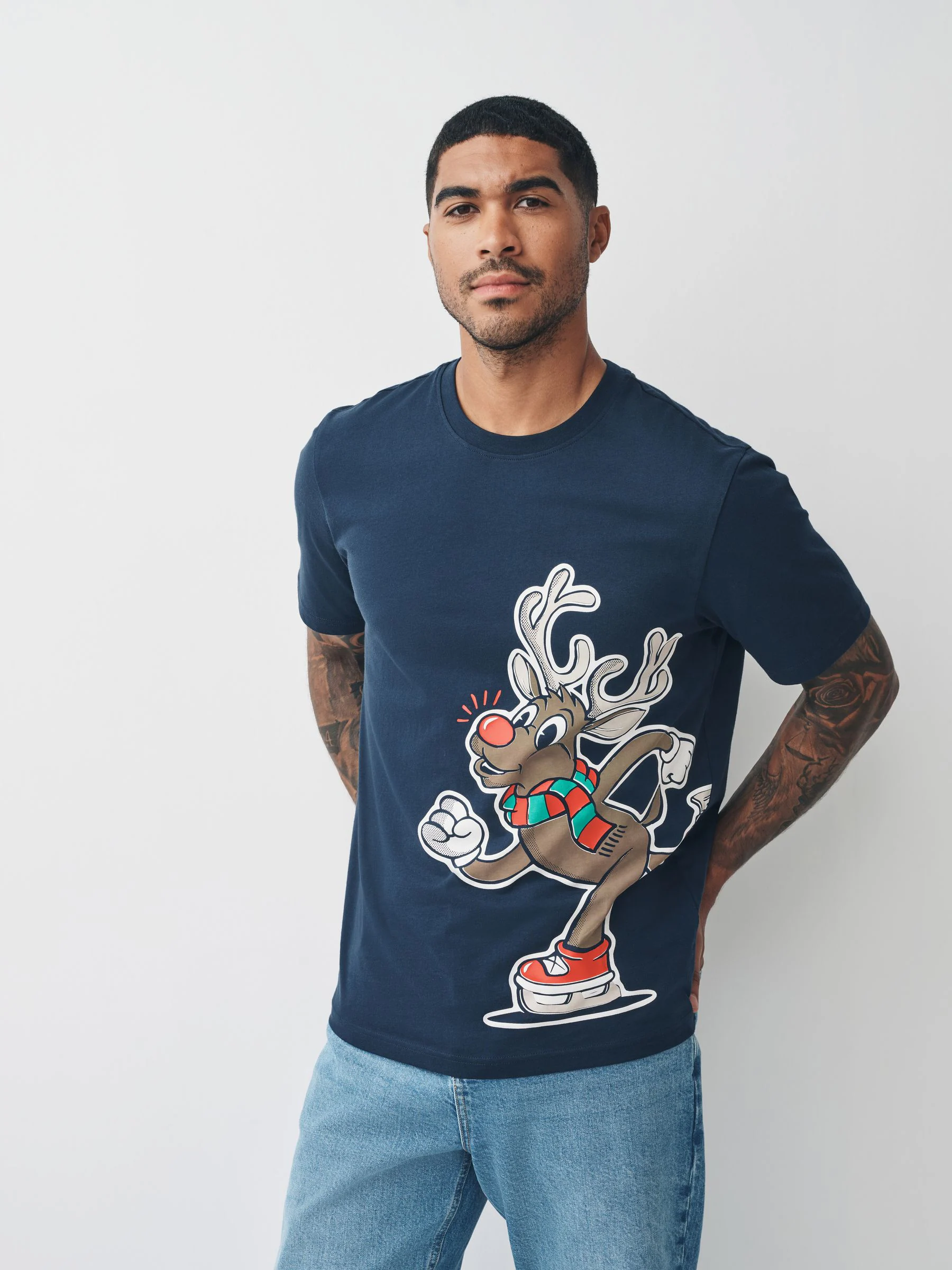 Marineblauw rendier - Normale Pasvorm - Kerst T-shirt