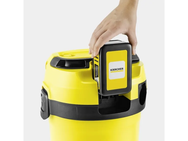 Kärcher WD 3-18 battery set - Støvsuger - beholder - pose / uden pose - gul - 1 batteri, inkluderet oplader