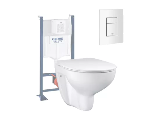Pack WC sans bride Bau Ceramic slim avec abattant + Bâti support SL Rapid + Plaque de commande carré blanc
