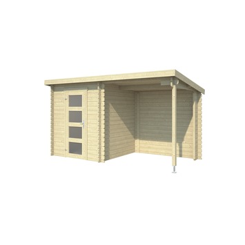 Tuinhuis met overkapping Edelweiss vurenhout onbehandeld 390 x 215 cm