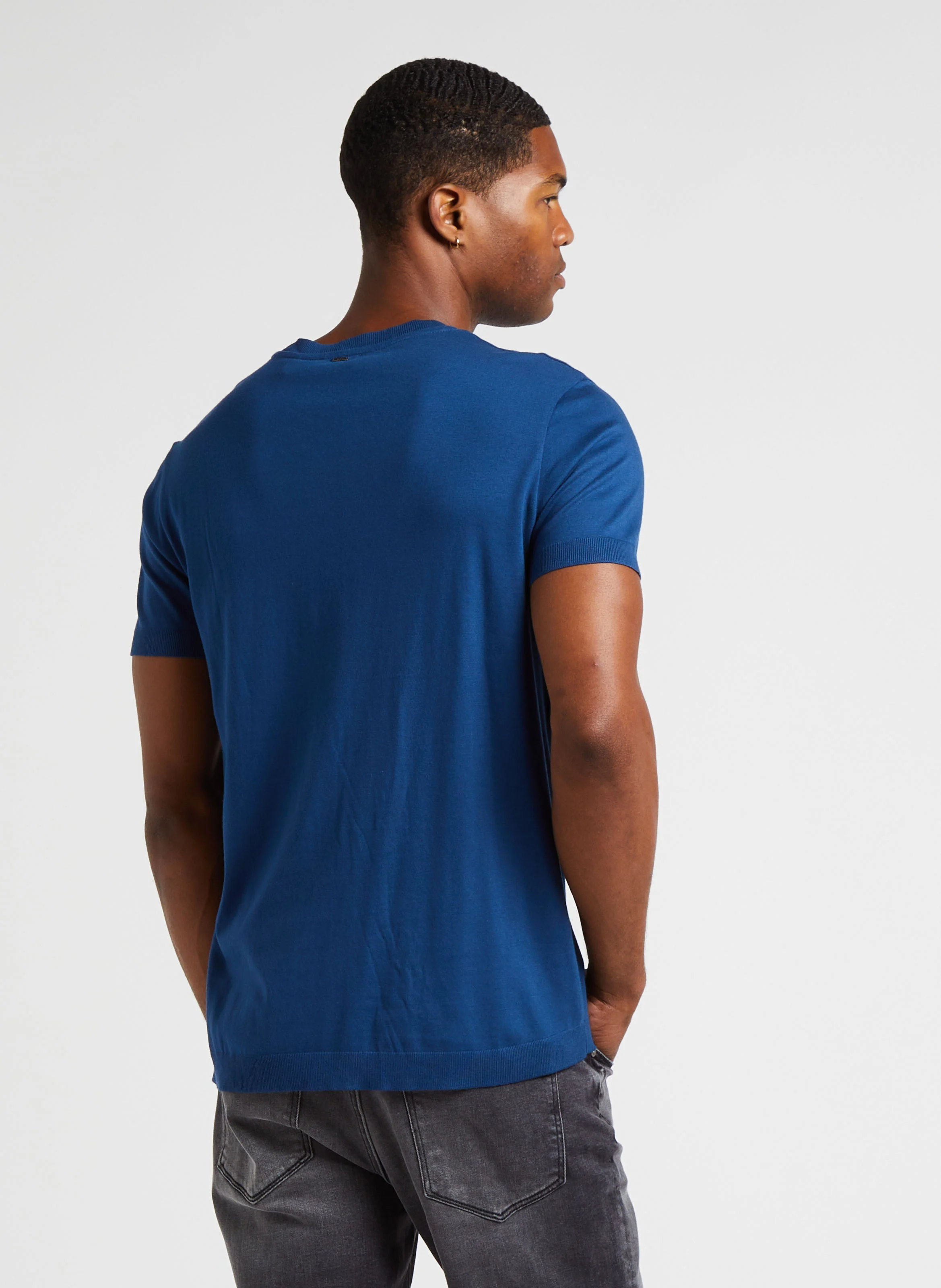 Tee-shirt col rond en coton stretch | Bleu