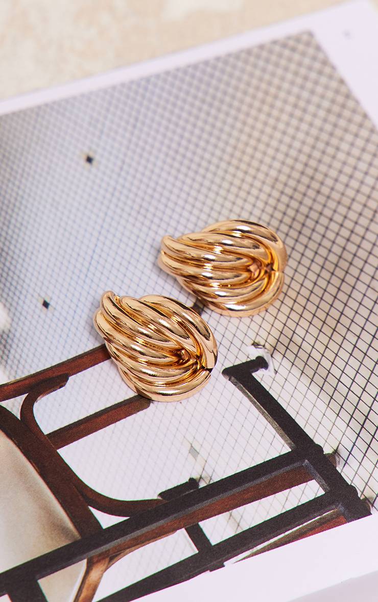 Doré Boucles D'oreilles Clous Anneaux Abstraits Côtelés Épais