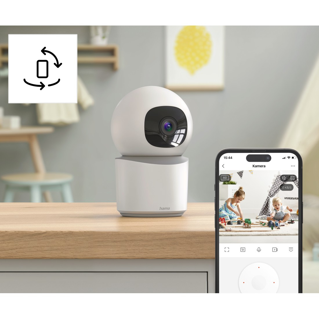 Smarte Indoor Überwachungskamera 1080p mit Schwenkfunktion / Neigungsfunktion und Nachtsicht (iOS/Android) (00176652) - Weiss