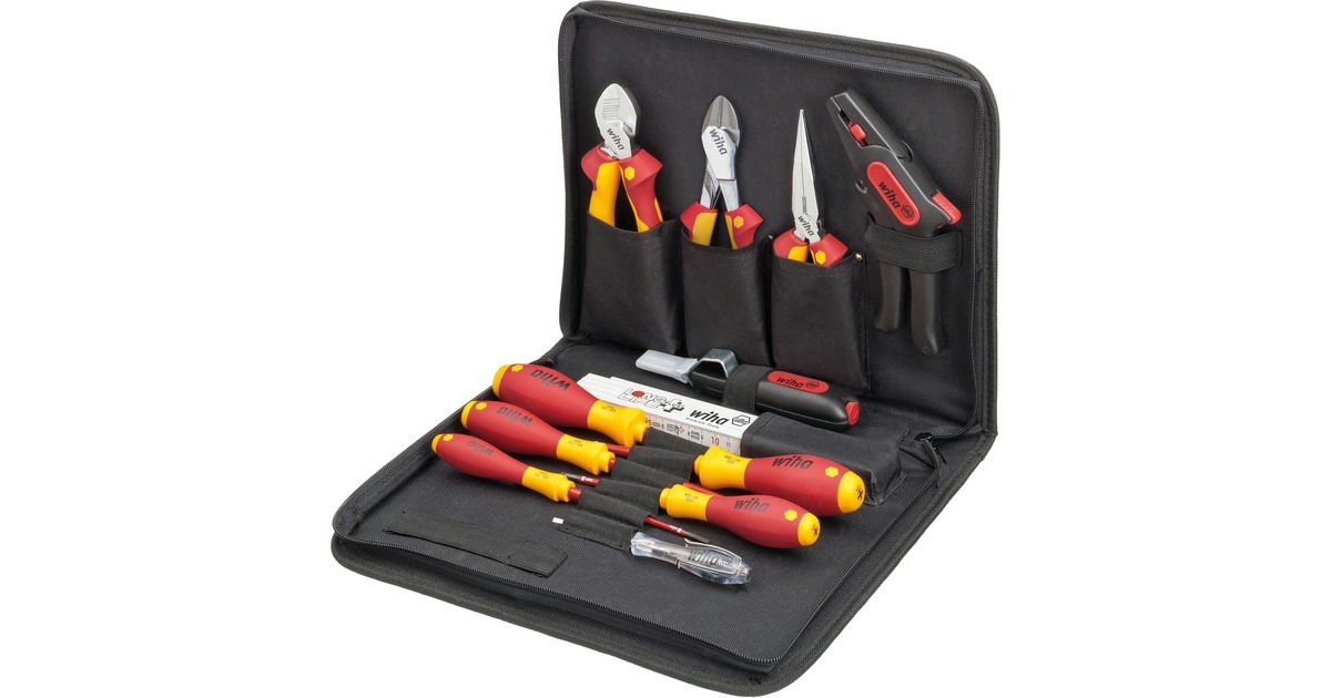 WihaGereedschapset elektricien gereedschapsset  (Rood/geel, 12-delig in gereedschapetui)