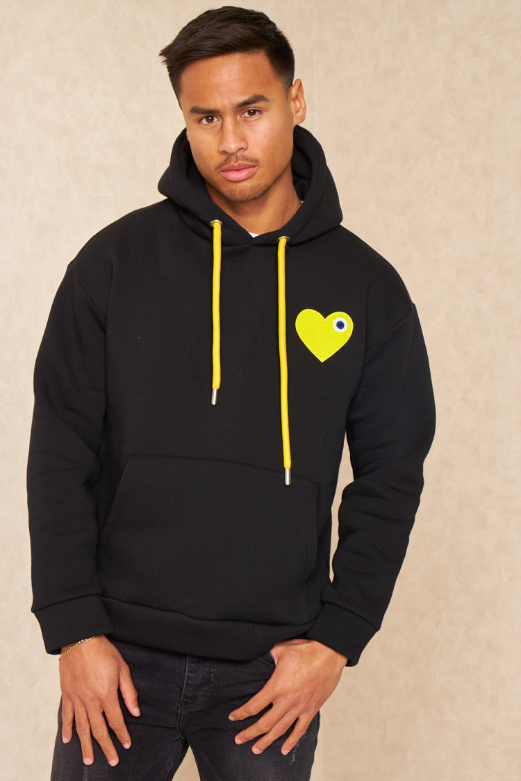 Sweat à capuche coeur brodé noir