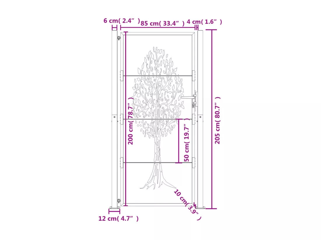 Portail de jardin anthracite 105x205cm acier conception d'arbre